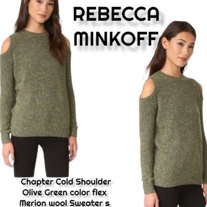 REBECCA MINKOFF Cold Shoulder sweater wool & alpaca crewneck women's S in green